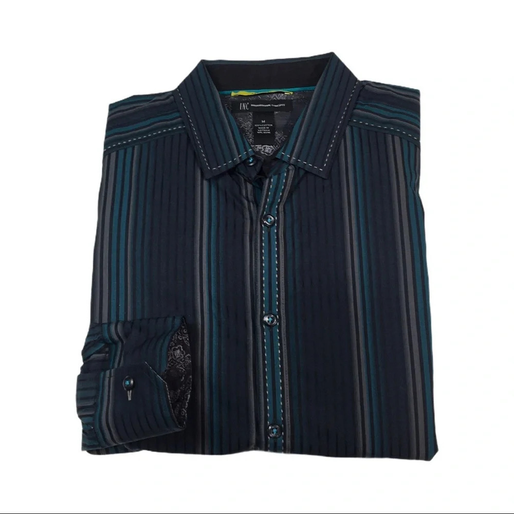 BF635 INC international Concepts Slim Fit Striped Button Down Shirt M
